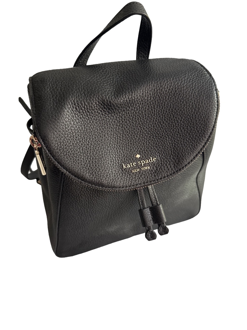 KATE SPADE Knott Medium Black Pebbled Leather Zip Flap Backpack Purse Classic
